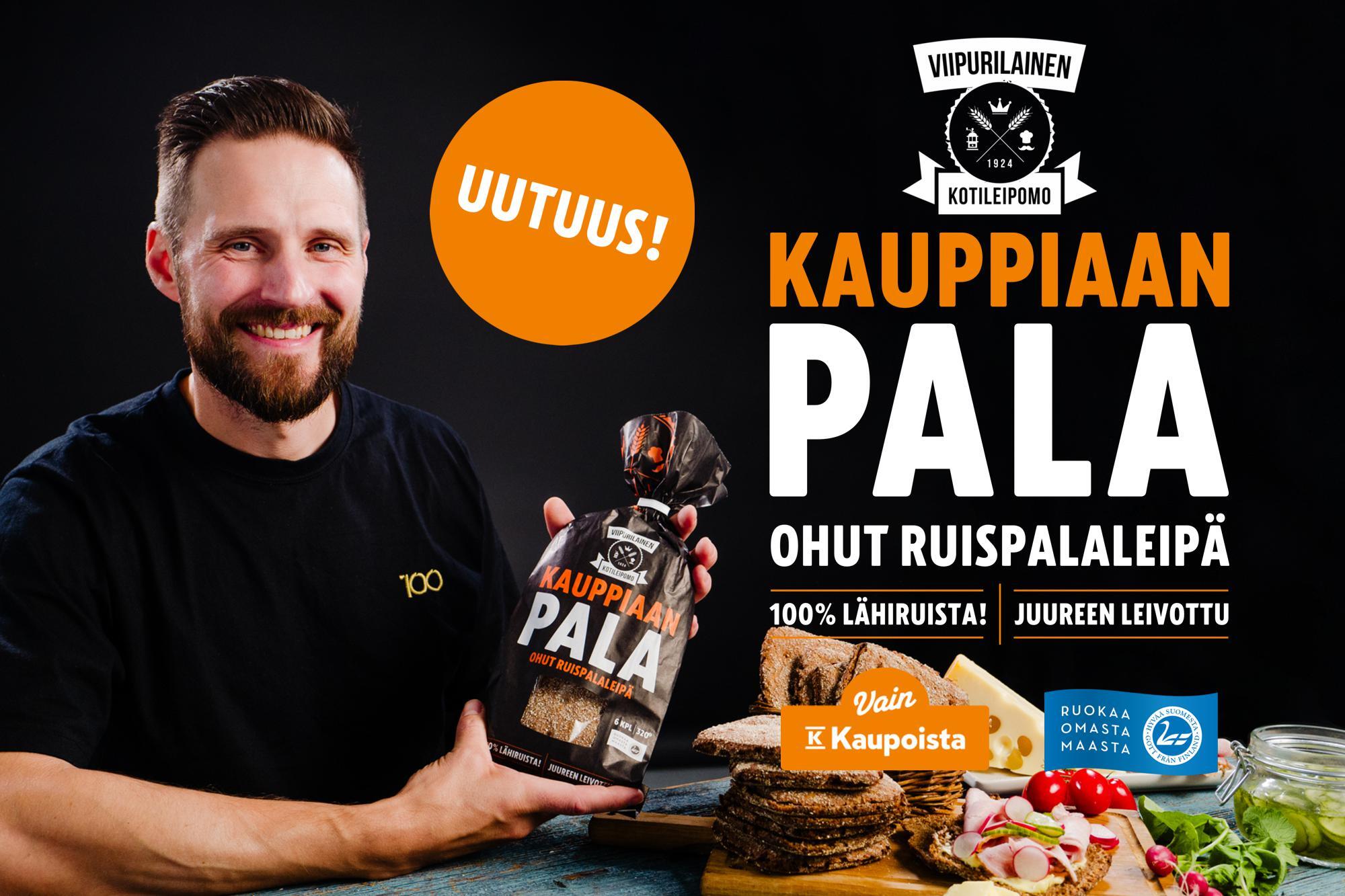 Viipurilainen Kotileipomo. Kauppiaan Pala. Ohut ruispalaleipä uutuus. Vain K-Kaupoissa